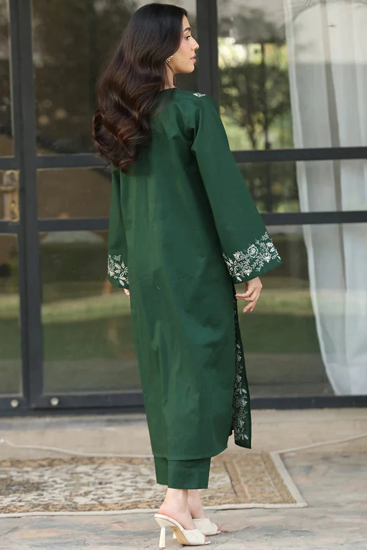 Green-Naaz 2PC Embroidered Cotton Stitched Suit